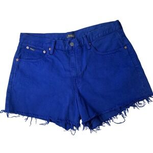 Polo Ralph Lauren Crosby Relaxed Denim Shorts Blue Frayed Hem Size 31 Womens